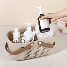 JiatuA Plastic Storage Basket with Handle Portable Shower Caddy Tote Organizer Basket Bin for Bathroom Kitchen Dorm Room Bedroom, Beige