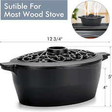 INNO STAGE Wood Stove Steamer, Cast Iron Humidifier for Stove, Home Indoor Decorative, Matte Black Finish, Rust Resistant, Lattice Top, 2.5 Quart Capacity, Patented