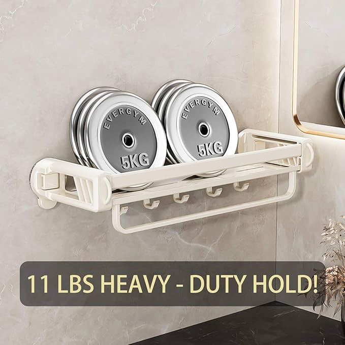 12" Shower Caddy Suction Cup, Concealed Shower Shelves Suction Cup with Hooks & Towel Bar, NO-Drilling Suction Shelf for Bathroom & Kitchen - White