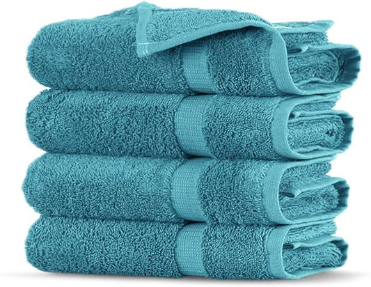 Towel Bazaar Premium Cotton Super Soft and Absorbent Turkish Towels (4-Piece Washcloth, Aqua Blue)