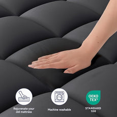 ELEMUSE Cal King Black Mattress Topper for Back Pain, Extra Thick Mattress Pad Cover, Plush Soft Pillowtop with Elastic Deep Pocket, Overfilled Down Alternative Filling