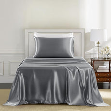 Satin Sheets Twin XL Size - 3 Pieces Luxury Silky Soft Bed Sheets, Wrinkle-Free Dark Grey Satin Silk Sheet Set with 1 Deep Pocket Fitted Sheet, 1 Flat Sheet, 1 Pillow case