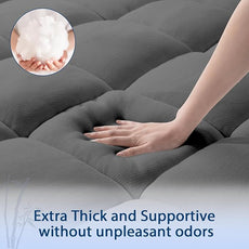 ELEMUSE Twin Grey Cooling Bamboo Viscose Mattress Topper for Back Pain, Extra Thick Mattress Pad Cover, Plush Soft Pillowtop with Elastic Deep Pocket, Overfilled Down Alternative Filling