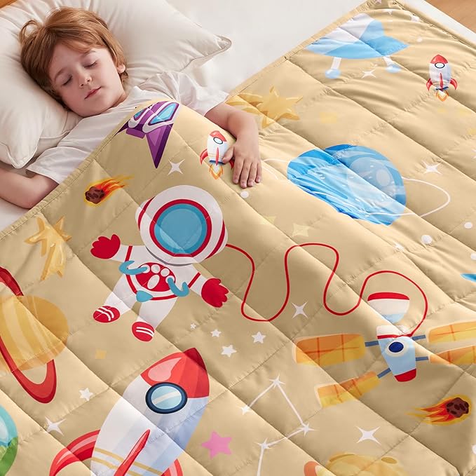 anfie Weighted Blanket Kids(40"x60" 7lbs) Weighted Blanket Cooling Blanket for Sleeping,Throw Size Breathable Blanket with Premium Glass Bead(Beige Aerospace)