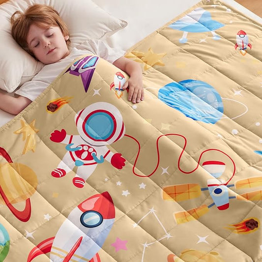 anfie Weighted Blanket Kids(50"x60" 5lbs) Weighted Blanket Cooling Blanket for Sleeping,Throw Size Breathable Blanket with Premium Glass Bead(Beige Aerospace)