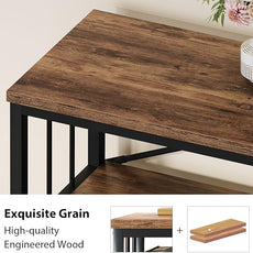 HSH Low Bookshelf, Industrial Wood 3 Tier Extra Long Horizontal Bookcase, Wide Open Metal Large Book Shelf for Bedroom Living Room, Rustic Brown, 70 Inch