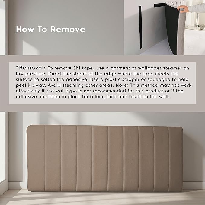 Hearth & Harbor Upholstered Queen Headboard - Easy Assemble Channel Stitched Headboard Queen Size - Wall Mounted Headboards with 3D Soundproof Wall Panels Peel & Stick Floating Headboards, Mocha