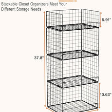 4 Tier Stackable Closet Organizers and Storage Shelves, Foldable Closet Shelf Organizer System, Stackable Storage Bins Drawers for Clothes Organizer System, Black(Patent Pending)