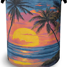 Tropical Palm Tree Laundry Basket,Sunset Beach Oxford Cloth Laundry Hamper with Handle Foldable Portable Clothes Storage Basket for Bathroom Bedroom Dorm Room 16