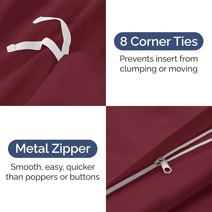 CGK Unlimited Duvet Cover Twin/Twin XL Size Set - Extra Soft Duvet Cover 68 x 90 with 1 Pillow Sham - Hotel Quality, Fade Free w/Zipper Closures & Ties - Bedding and Bed Linens Set (Burgundy)