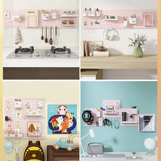 Metal Pegboard Combination Kit — 4 Carbon Steel Pegboards with 26 Accessories, Pegboard Wall Organizer for Home, Office, Study Room, Kitchen, Garage & Craft Room — 24″ × 24″ Pink Peg Board