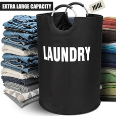 DOKEHOM 160L XX-Large Laundry Basket (7 Colors), Collapsible Laundry Bag, Foldable Laundry Hamper, Folding Washing Bin (Black, XXL)