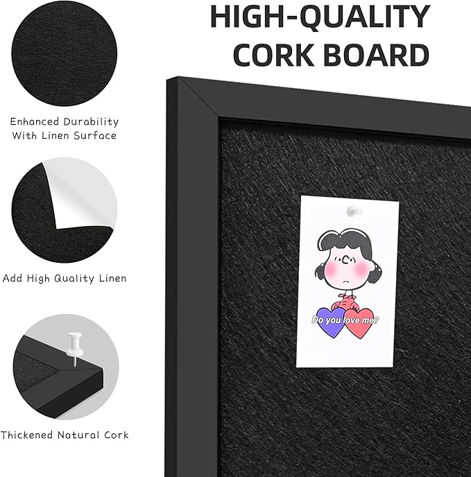 17x23 Inch Cork Board for Wall Hanging with Linen, Bulletin Board with Push Pins, Mounted Memo Message Board for Home Office Decor, Dorm Room Essentials, Classroom Organization