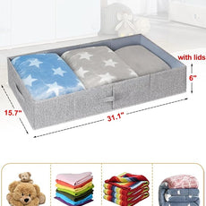 punemi Under Bed Storage With Lids, 2 Pack Large Underbed Storage Containers Clothes W/ 3 Handles, Foldable Low Profile Stackable Drawer Organizer Bins Box for Blanket Shoe Bedroom, 31.1*15.7*6inch