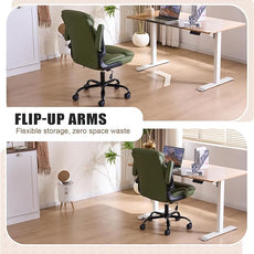 Office Chair, Ergonomic Computer Chair with Flip-up Arms Home Desk Chairs Comfy PU Leather Executive Mid Back Support Adjustable Height Tilt Lock Swivel Rolling Wheels, Green