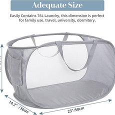 4 Pcs Durable Collapsible Laundry Baskets, Foldable Laundry Basket Large Opening, Pop Up Laundry Hamper with Pocket, Clothes Hamper with Handles for Laundry, Bathroom, Kids Room, Dorm or Trave