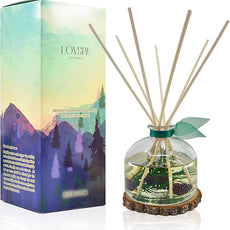 LOVSPA Reed Diffuser Set, Winter Forest Pine Scented Oil Diffuser with Sticks and Wooden Coaster, Bathroom Shelf Decor Made with Real Botanicals, USA Made