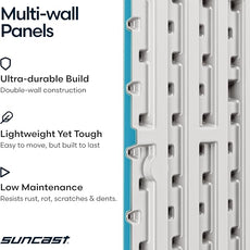 Suncast 22-Gal. Waterproof Resin Small Outdoor Patio Deck Box with Reeded Design, Modern Outdoor Patio Bench/Storage Box for Cushions, Garden Tools, and More, French Gray