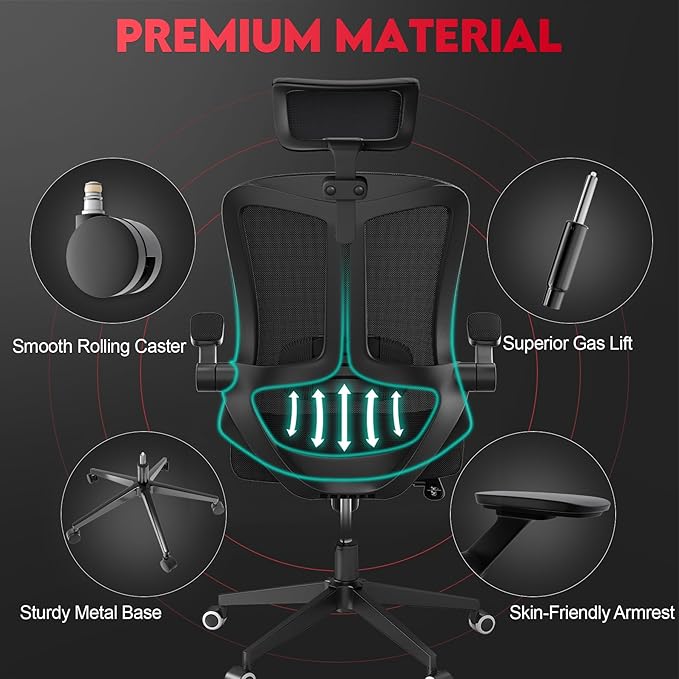 Ergonomic Office Chair - 400LB Comfy Desk Chairs with Adjustable Headrest and Lumbar Back Support, Mesh Computer Chairs with Wheels and Arms for Home Office, Study (669Black-With Headrest)