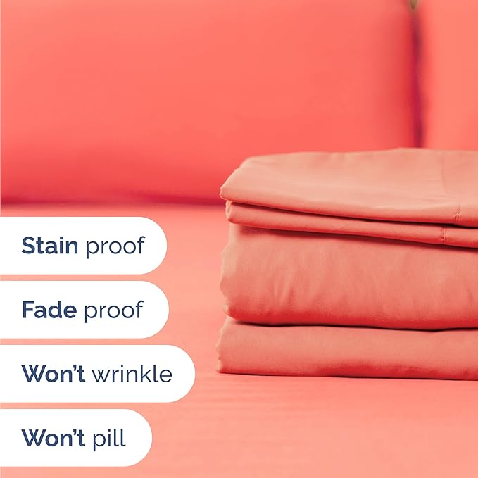 Twin 4 Piece Sheet Set - Cooling & Breathable Bed Sheets - Hotel Luxury Bed Sheets for Women, Men, Kids & Teens - Comfy Bedding with Deep Pockets & Easy Fit - Soft and Wrinkle Free - Twin Coral Sheets