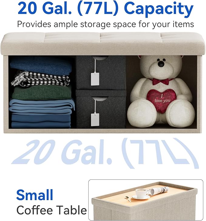 BRIAN & DANY 30 Inches Folding Storage Ottoman Bench, Ottoman with Storage Bench for Bedroom, Living Room, Entryway, Foot Rest with Legs, Beige