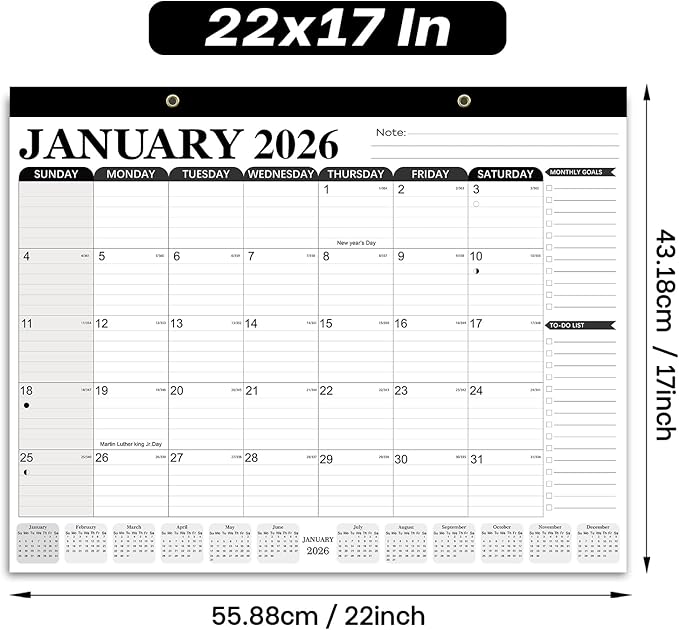 Desk Calendar 2026, Anti Ink Bleed, Ample Space, Extra Large Calendar 2026 with Stickers, 22" x 17" Seasonal Desktop Calendar for Home, Office, Student & Teacher Supplies- Simple