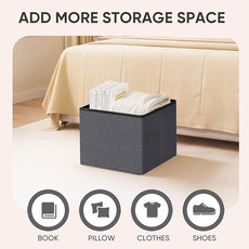 PINPLUS Storage Ottoman Cube Sherpa Ottoman Foot Rest,Small Foldable Portable Boucle Ottomans, Faux Teddy Fur, Grey 16.5