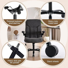 Executive Office Chair, Comfy Fabric Cloth Computer Chair Ergonomic Desk Chairs with Flip-up Armrests, Lumbar Support, 360° Swivel and Rocking Function for Home Office Chairs, Grey