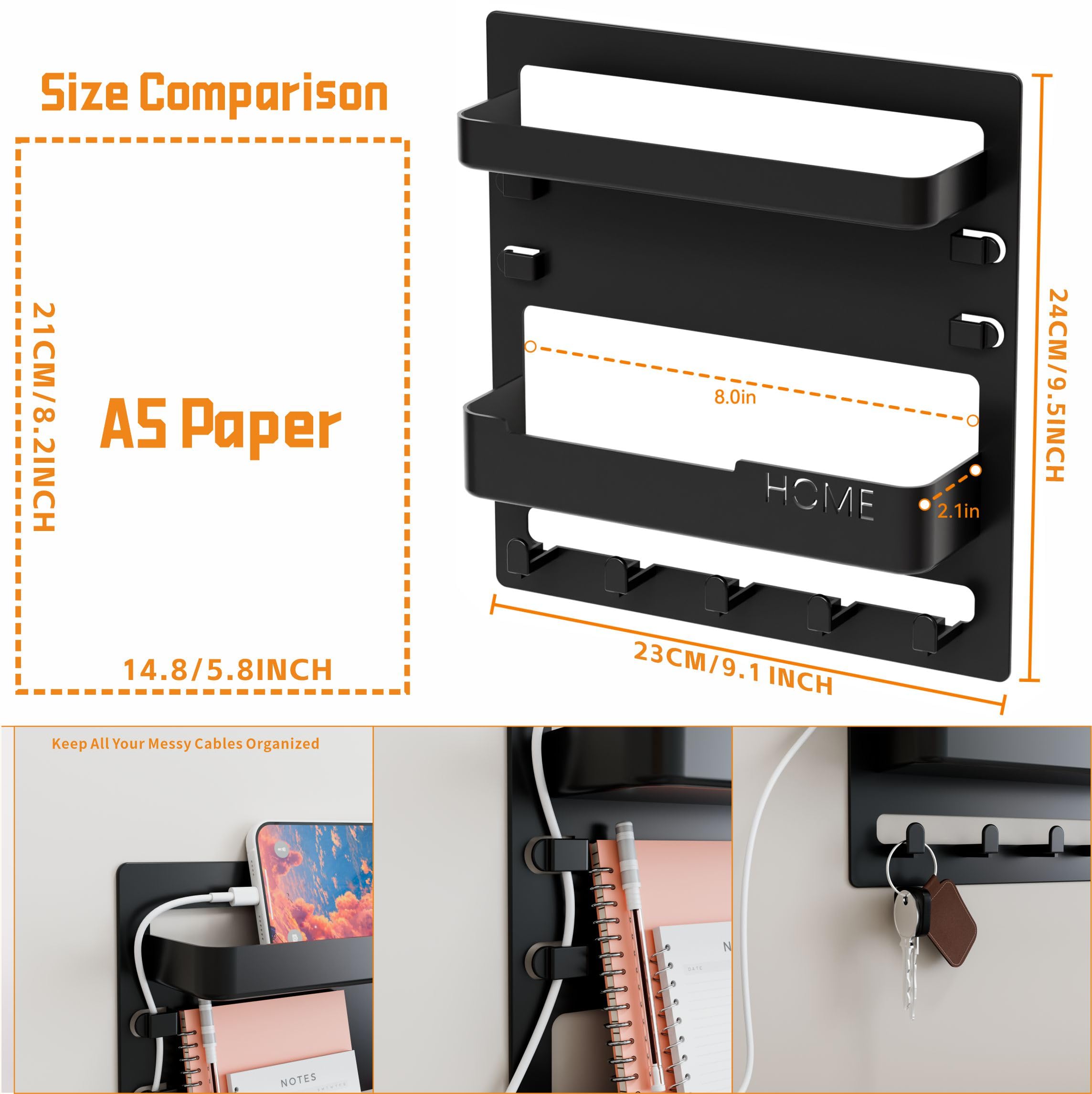 Yieach Bedside Shelf for Dorm Bed,Rv,Small Room and Nightstand,Wall Mounted Floating Shelves and Bedside Wall Organizer for Remote,Phone Holder,Charging Shelf,Cute Bedroom Decor for College Girl,Black