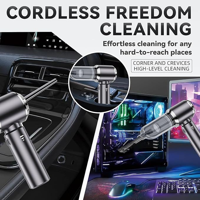 Car Vacuum Portable Cordless, 19000Pa Mini Vacuum Cleaner High Power 4-in-1 Compressed Air Duster Blower Pump Small Handheld Vacuum Cleaner Cordless Rechargeable for Car Home Office Desk