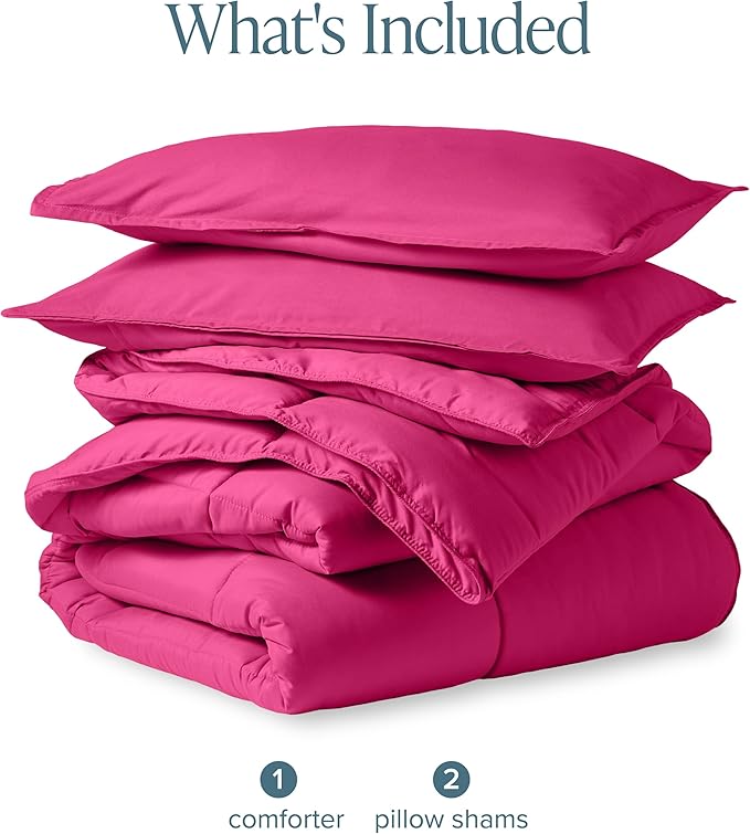 Bare Home Comforter Set - Queen Size - Ultra-Soft - Goose Down Alternative - Premium 1800 Series - All Season Warmth (Queen, Pink)