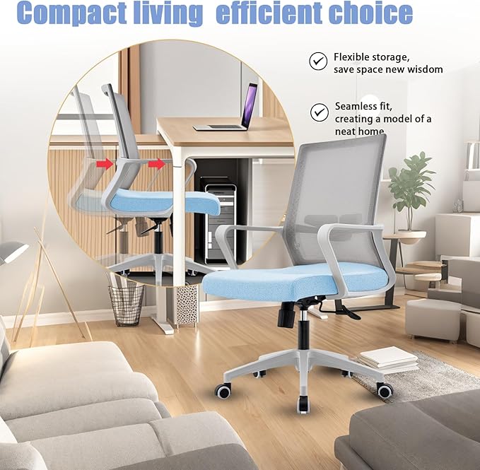 Office Chair ergonomically Designed with Breathable mesh backrest and Lumbar Support Adjustable Height Suitable for Offices Homes bedrooms Study Rooms (Blue)