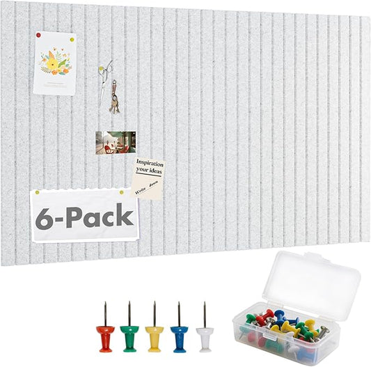 Cork Board Tiles for Wall with Push Pins, 36" x 24" Slat Bulletin Board Sets, Self-Adhesive Pin Board | Magrowill 6 Packs Felt Panels for Office Home Classroom Dorm Interior Wall Decor