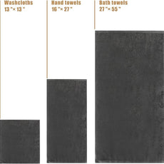 SEMAXE 18-Pack Bath Towel Set Include 6 Bath Towels, 6 Hand Towels, 6 Wash Cloths, 100% Cotton Bathroom Towels with Hanging Loops and Nano-Bio Lifecycle Labels, Soft and Absorbent Towel, Grey