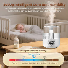 Humidifiers for Bedroom Baby, QWUE Top Fill 3L Humidifier Large Room, Easy to Fill & Clean, 28dB Quiet Cool Mist Air Humidifier for Plants, Home, Nursery, Allergy Relief, Auto Shut-off and BPA-Free