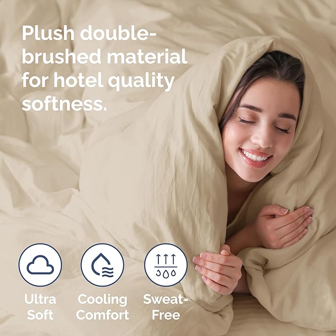 Duvet Cover Queen Size Set - Extra Soft Queen Size Duvet Cover 90 x 90 with 2 Pillow Shams - Hotel Luxury, Easy Care and Fade Free with Zipper Closures & Ties - Comfy, Breathable Bedding Set (Cream)