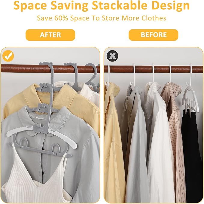 80 Pack Plastic Hangers with 32 Clips, 11-15 inch Adjustable Clothes Hanger, Durable & Non-Slip, Space Saving Coat Hangers for Pants, Jackets and Dress (Grey)