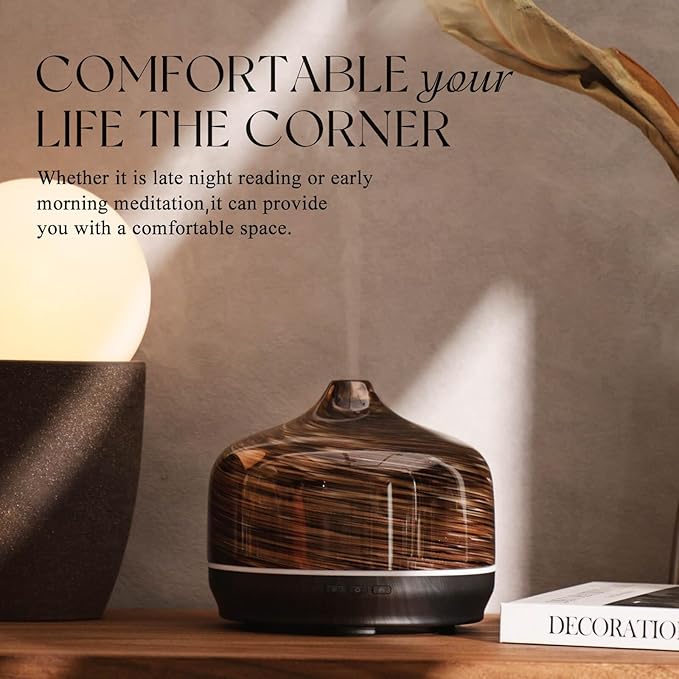 Porseme 500ml Glass Essential Oil Diffuser Aromatherapy Ultrasonic Cool Mist Humidifier 15-21 Running Hours Waterless Auto-Off Air Diffusers for Sleeping Yoga Office Working Spa and Rest (Dark Golden)
