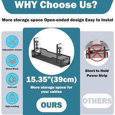 Under Desk Cable Management Tray, No Drill Mesh Desk Cable Tray, Wire Management Tray Cable Management Rack, Wire Organizer and Cable Management Box (Black)