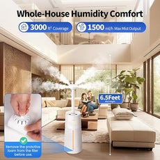 Humidifier Large Room - GloryAir 6.3Gal/24L 4X Atomizers Top Fill Whose House Large Cool Mist Quite Humidifiers 1500mL/h for Home Bedroom 3000 ft² with Auto Mode for Commercial Office Plants