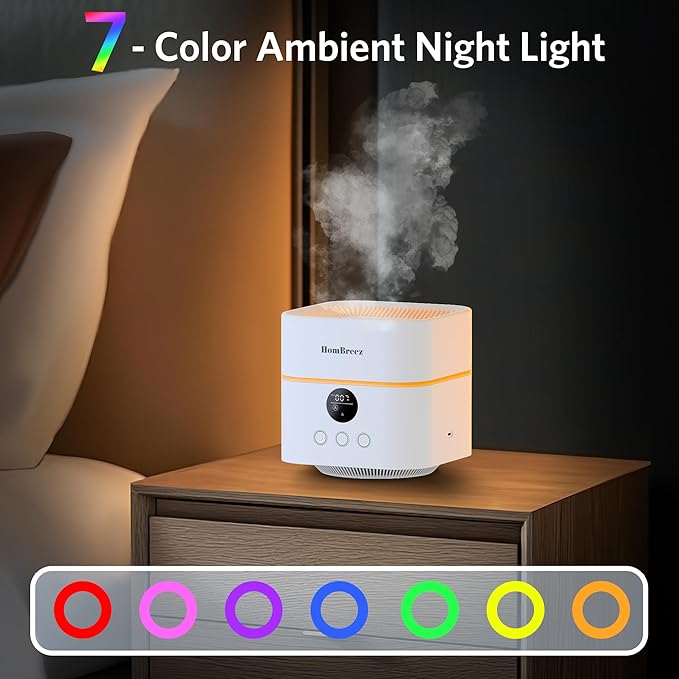 Air Purifier and Humidifier Combo for Bedroom, Covers Up to 200ft², H13 True HEPA Filter, 500ML Water Tank, Quiet Cool Mist Top Fill Essential Oil Diffuser for Baby, Pet Room, White