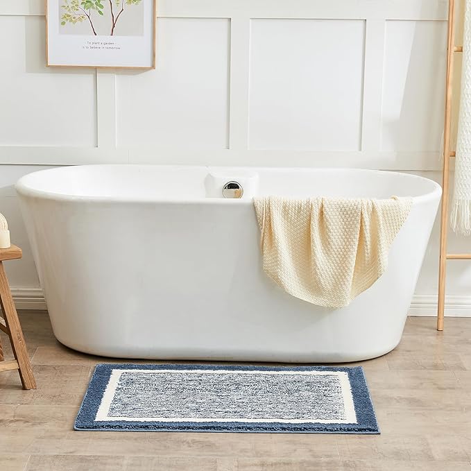 CozeCube Bath mats for Bathroom Non Slip, Fluffy Absorbent Microfiber Bath mat Washable, Aesthetic Bathroom Rugs, Long Navy Blue Bath Runner, Navy Blue, 59" x 24"