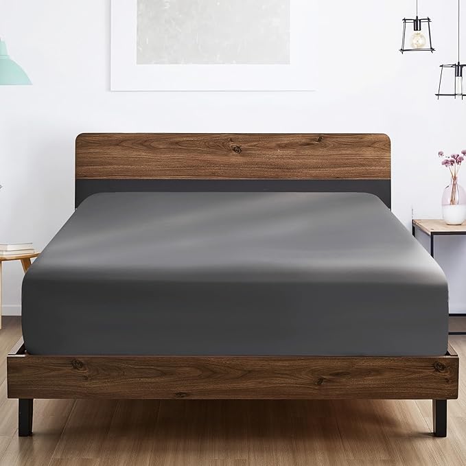 FreshCulture Twin XL Fitted Sheet Only - Hotel Quality Ultra Soft & Breathable Brushed Microfiber Fitted Sheet with 21 Inch Deep Pockets - Fits Twin XL Size Bed (Dark Grey)