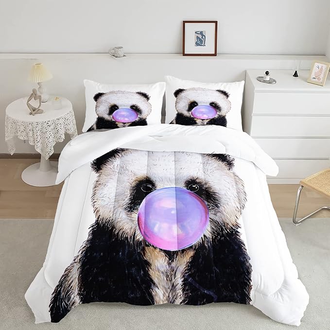 CVHOUSE Panda Bedding Set - Twin Panda Comforter & 2 Pillow Cases - Cute Kawaii Quilt Set for Girls, Kids & Teens
