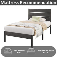 Twin Bed Frame with Headboard and Footboard, Metal Twin Bed Frame with Under Bed Storage, All-Metal Support System, No Box Spring Needed, Easy Assembly,Rustic Grey