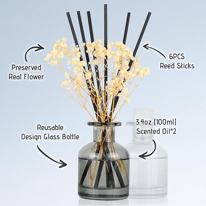 Brakula 2 Pack Reed Diffuser, Bamboo + Eucalyptus & Wild Mint (3.38 fl oz Each Pack), Home Fragrance with 12 Sticks,Bathroom Decor, Reed diffusers for Home