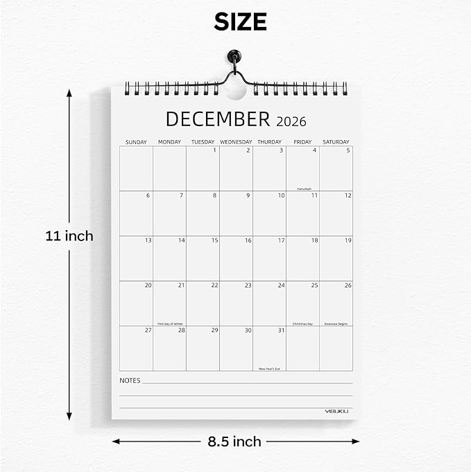 Wall Calendar 2026, 18 Months Calendar January 2026 to June 2027, 8.5"×11" Hanging Calendar for Home Office School Planning (Simple, Vertical)