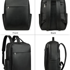 MASINTOR 15.6 inch PU Leather Laptop Backpack Purse for Women, Large College Casual Backpack Travel Bag Black