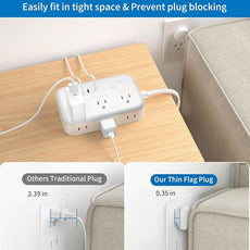 10 ft Flat Extension Cord, Flat Plug Power Strip with 6 Outlets 4 USB Ports, Wall Mounted Outlet Extender, Overload Protection for Indoor, Home, Office Supplies, Dorm Room Essentials