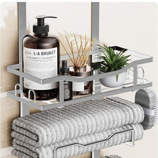 Hanging Towel Racks for Bathroom No Drill - Over The Door 6-Tier Bath Towel Storage Organizer for Small Bathrooms-Back Door Large Tiered Towel Holder Hanger for Rolled Towels RV Camper Silver